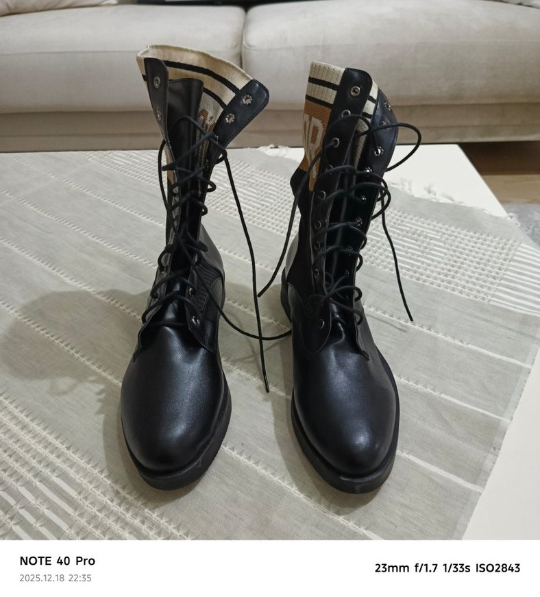 Dior Kahverengi Nakışlı Blok Topuklu Bot - Görsel 2