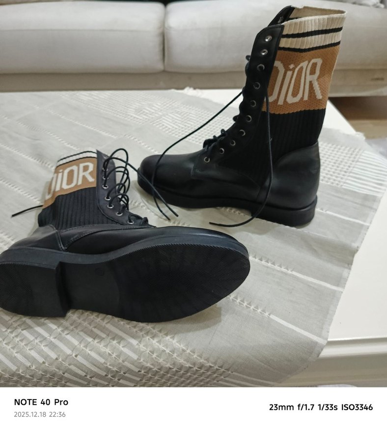 Dior Kahverengi Nakışlı Blok Topuklu Bot - Görsel 4