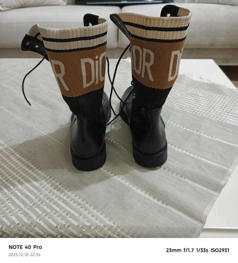 Dior Kahverengi Nakışlı Blok Topuklu Bot - Görsel 3