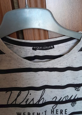 Kız Çocuk Gri Çizgili Kısa Kollu Tişört - Görsel 2