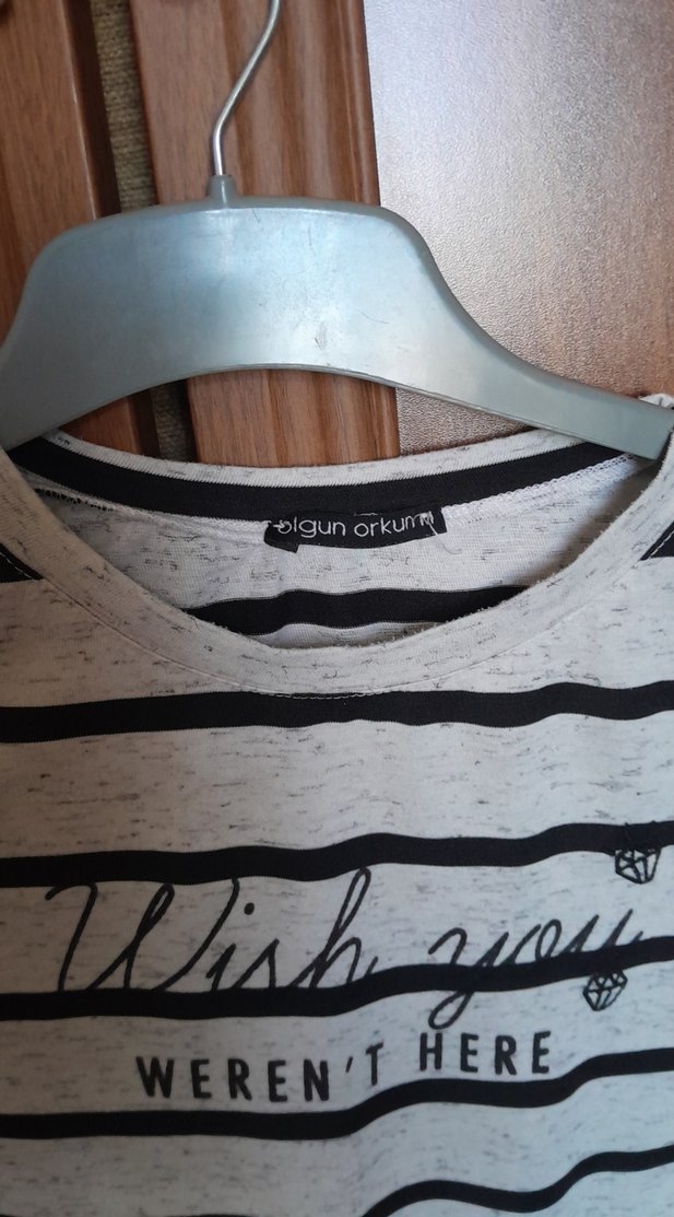 Kız Çocuk Gri Çizgili Kısa Kollu Tişört - Görsel 2