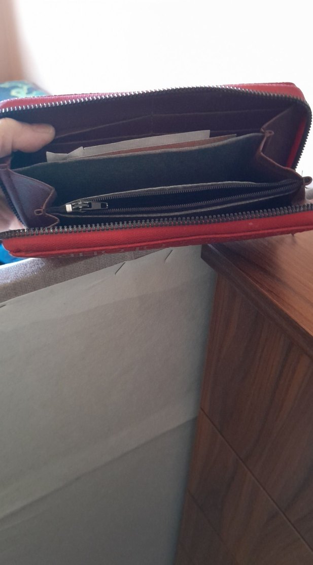 Kadın Deri Baskılı Kırmızı Cüzdan - Görsel 2