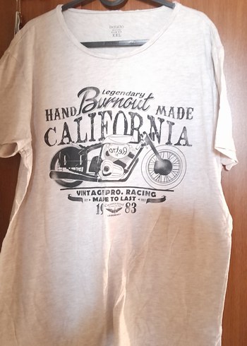 Krem rengi Baskılı Biker Tişört - Görsel 2