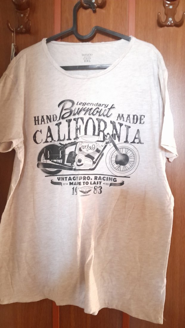 Krem rengi Baskılı Biker Tişört - Görsel 2