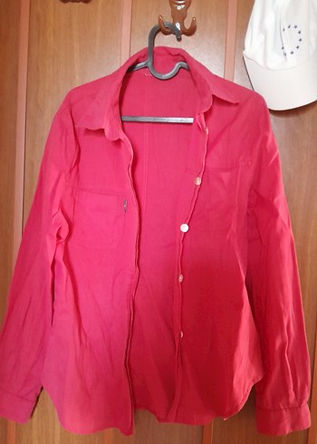 Pembe Düğmeli Keten Kadın Gömlek - Görsel 3