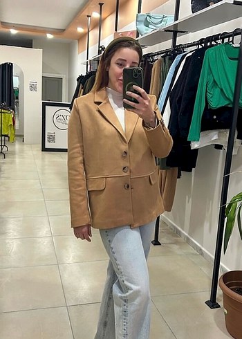 m Beden Massi Kahve Düğmeli süet Kadın Blazer Ceket