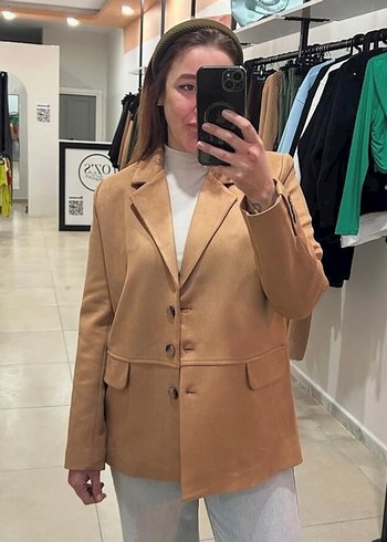 Kahve Düğmeli süet Kadın Blazer Ceket