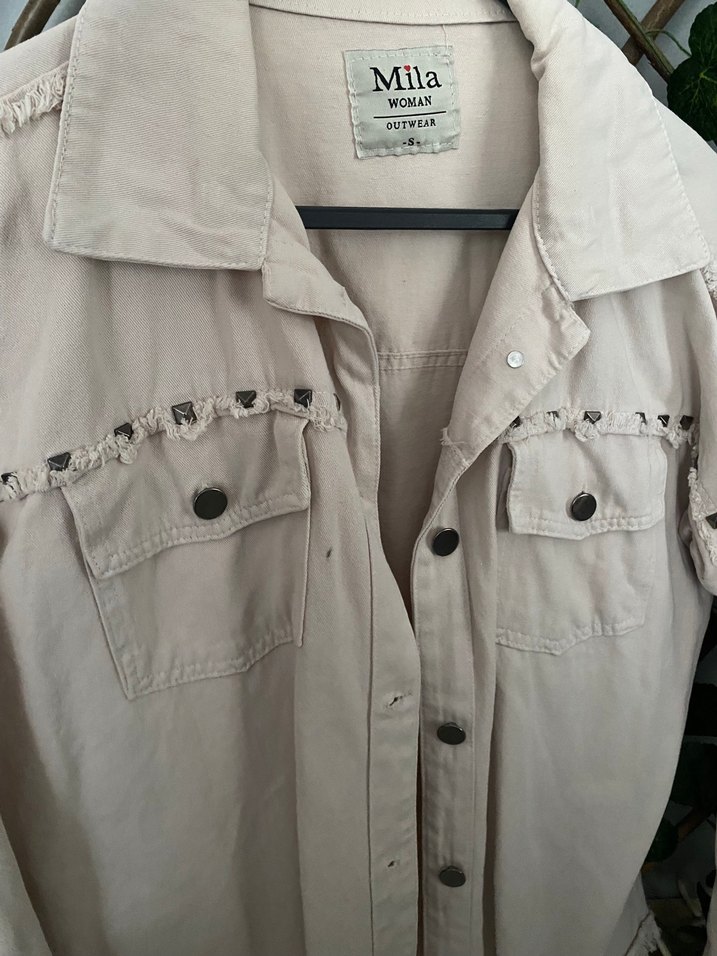 Bej Pamuklu Düğmeli Kadın Gömlek - Görsel 3