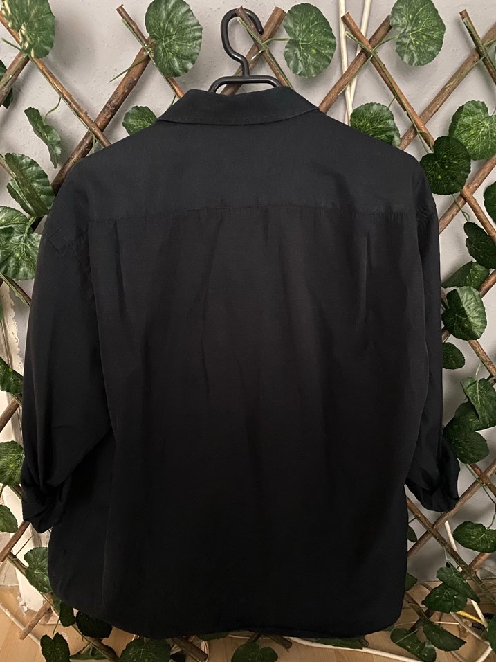 Siyah Keten Uzun Kollu Gömlek - Görsel 2
