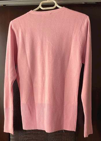 Düğmeli Pembe V Yaka Triko Hırka - Görsel 2