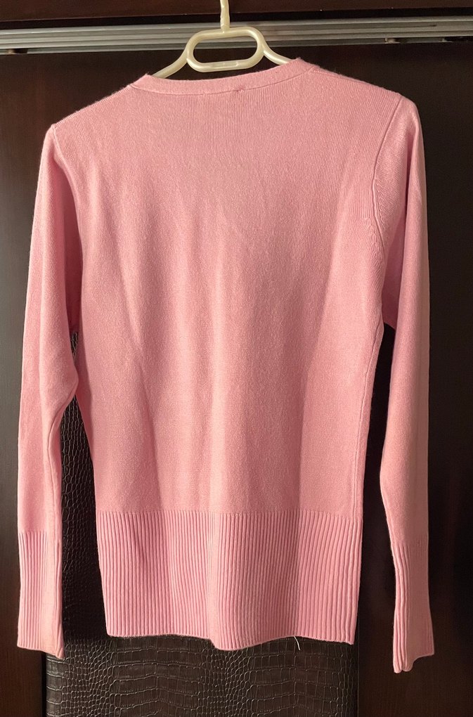 Düğmeli Pembe V Yaka Triko Hırka - Görsel 2