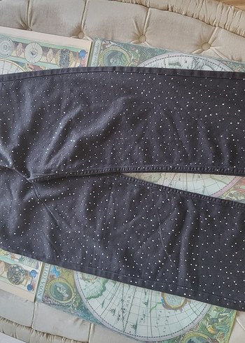 Zara Düğmeli Siyah Baskılı Kadın Denim Pantolon
