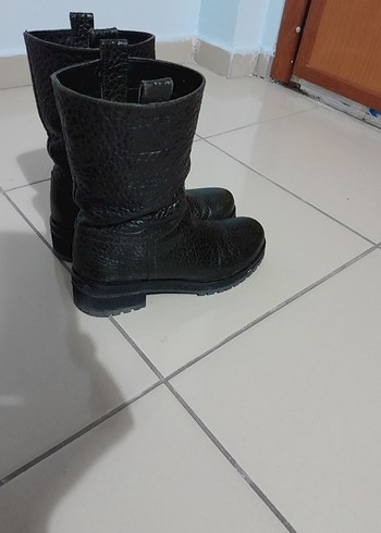 37 Beden Deri Biker Botlar Tokalı