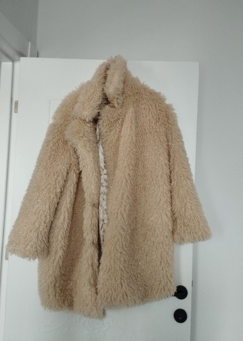 Bej Midi Kadın Peluş Kaban