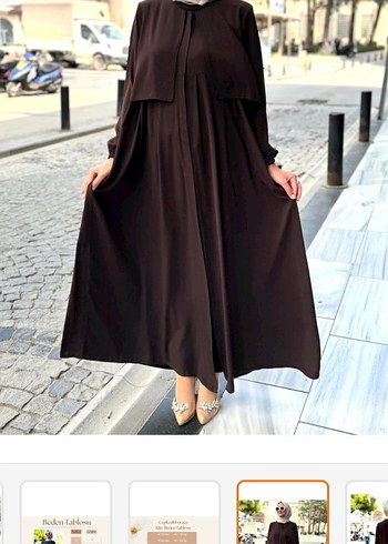 Drapeli Uzun Kahverengi Kadin ferace 46 beden - Görsel 3