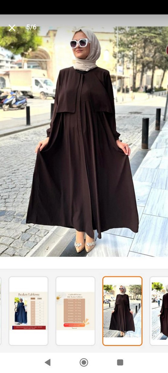 Drapeli Uzun Kahverengi Kadin ferace 46 beden - Görsel 3