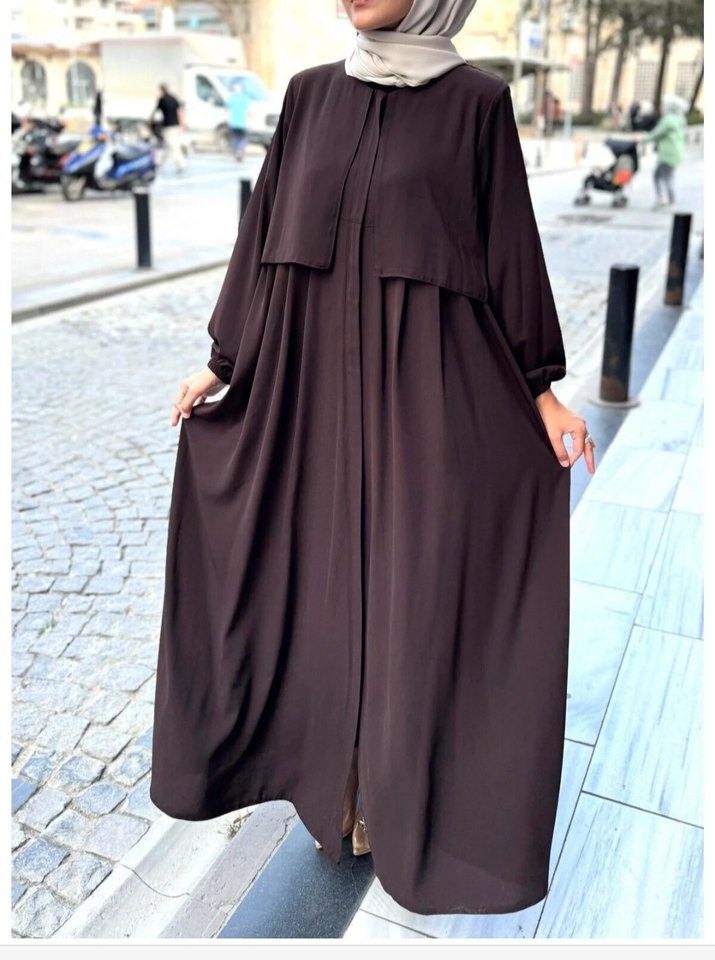 Drapeli Uzun Kahverengi Kadin ferace 46 beden - Görsel 2