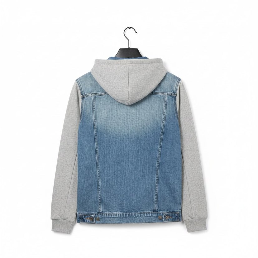 Gri Kapüşonlu Denim ceket
 iki kol arası 50cm boy uzunluğu 60 cm - Görsel 2