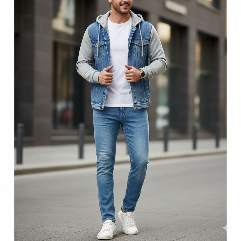 Gri Kapüşonlu Denim ceket
 iki kol arası 50cm boy uzunluğu 60 cm - Görsel 3