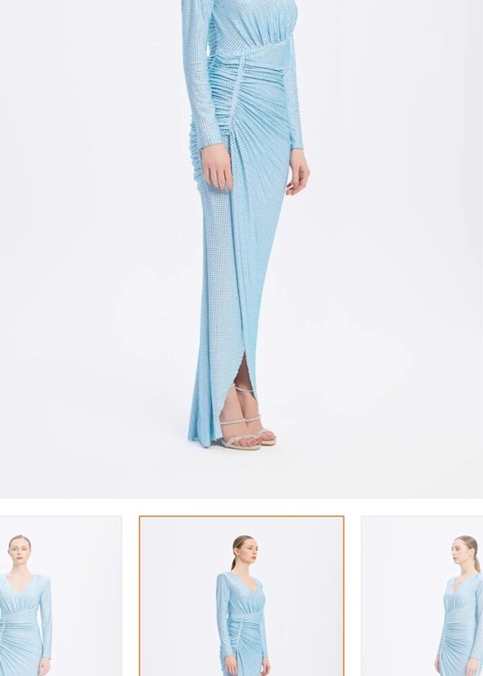 Cengiz Aktürk Drapeli Taşlı Gece Elbisesi - Görsel 2