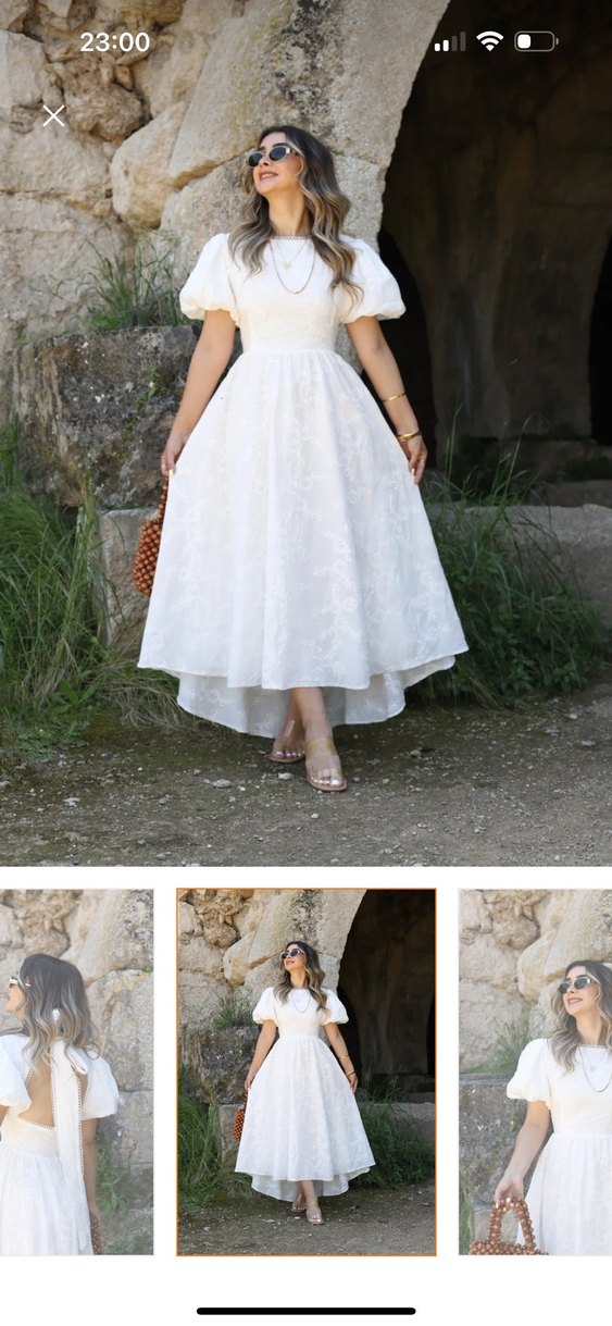 Bohem Tarzı Midi Beyaz A Kesim Elbise - Görsel 2