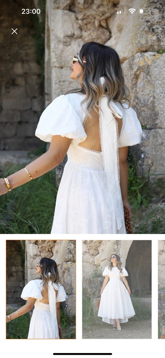 Bohem Tarzı Midi Beyaz A Kesim Elbise - Görsel 3