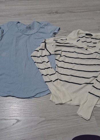 Kız Çocuk Mavi Kısa Kollu Tişört ve sweat ikili - Görsel 2