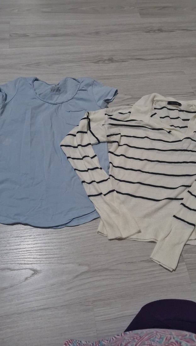 Kız Çocuk Mavi Kısa Kollu Tişört ve sweat ikili - Görsel 2