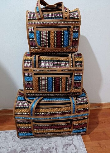 Otantik kilim desenli 3'lü çanta