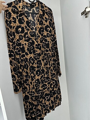 m Beden Leopar elbise