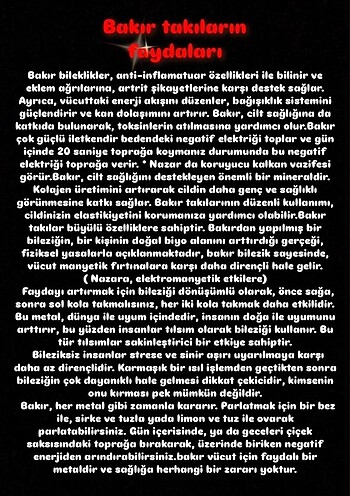  Beden Saf Bakır bilezik