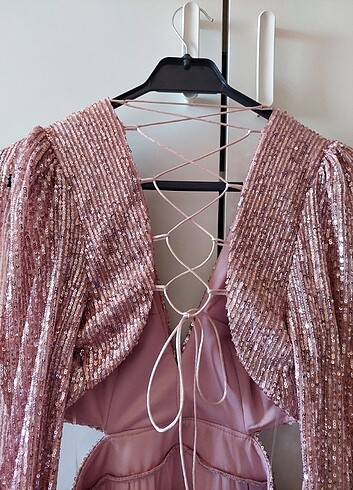 Pul payet pembe after elbisesi 36 beden - Görsel 5