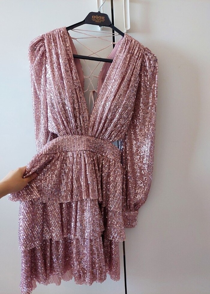Pul payet pembe after elbisesi 36 beden - Görsel 2