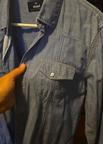 Gri Denim Erkek Gömlek - Mavi - Görsel 4