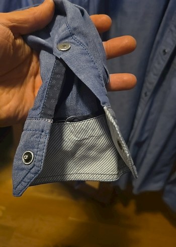 Gri Denim Erkek Gömlek - Mavi - Görsel 3