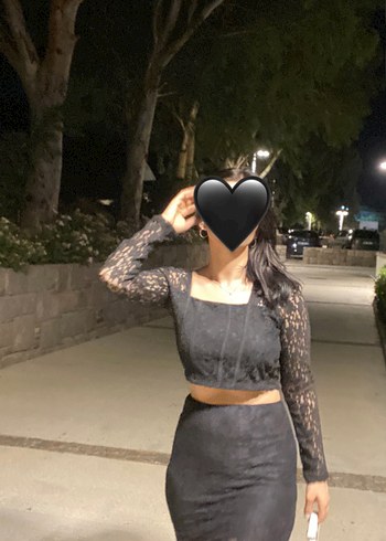 m Beden Dantel Detaylı Siyah Deri Gotik alt üst takım