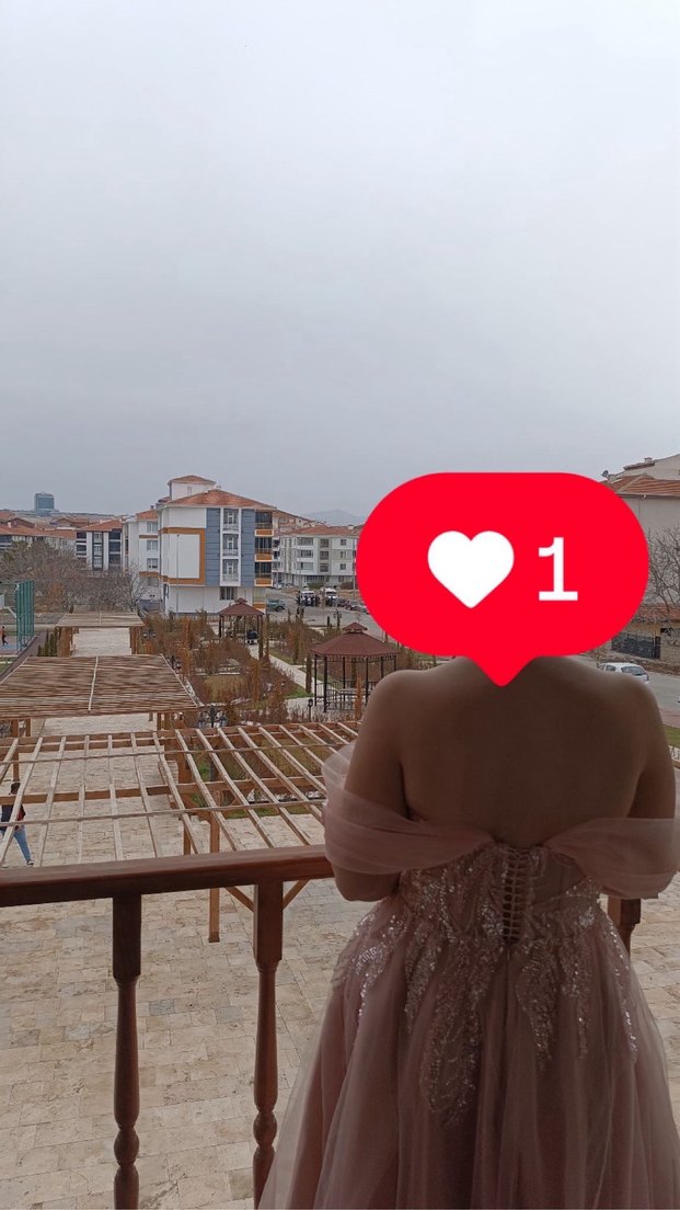 Pudra pembesi straplez isteme Nişan elbisesi - Görsel 3