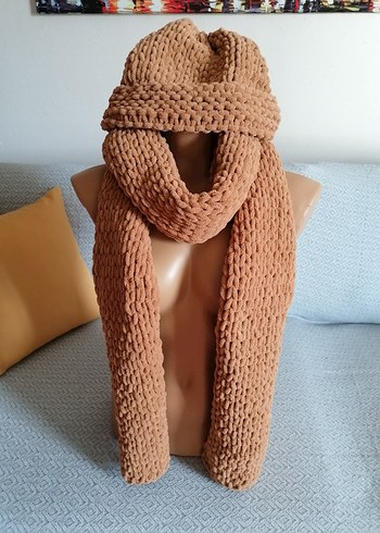 Camel Renk Örgü Bere ve Atkı Seti - Görsel 6