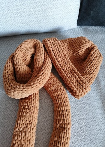 Camel Renk Örgü Bere ve Atkı Seti - Görsel 7