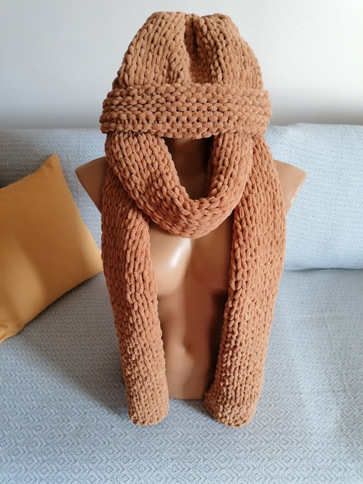 Camel Renk Örgü Bere ve Atkı Seti - Görsel 4