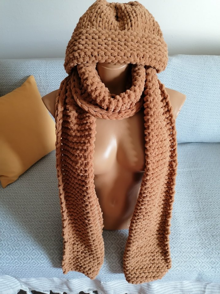 Camel Renk Örgü Bere ve Atkı Seti - Görsel 3