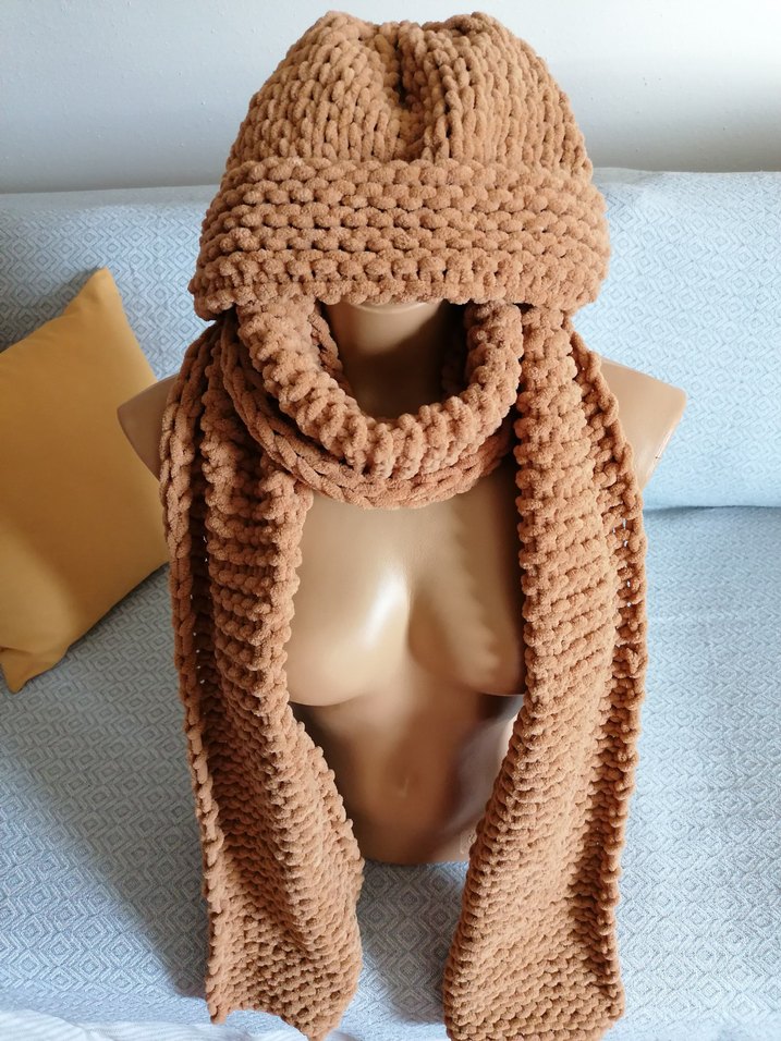 Camel Renk Örgü Bere ve Atkı Seti - Görsel 2