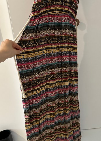 Bohem Tarz Çok Renkli Uzun Askılı Elbise - Görsel 3