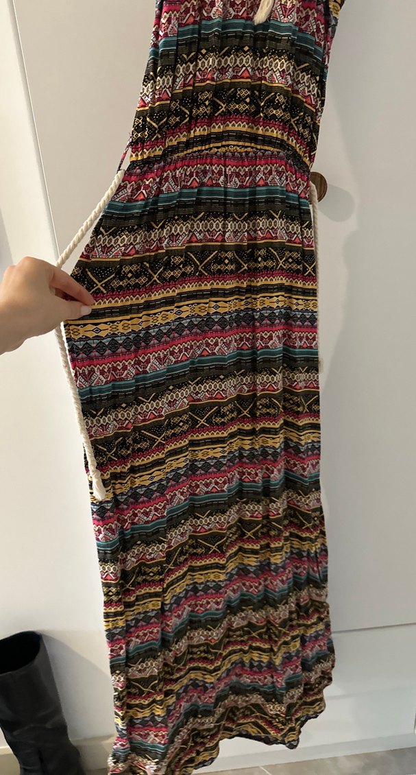 Bohem Tarz Çok Renkli Uzun Askılı Elbise - Görsel 3