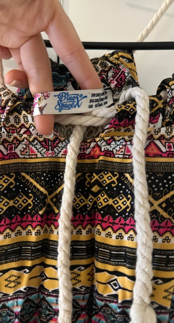 Bohem Tarz Çok Renkli Uzun Askılı Elbise - Görsel 2