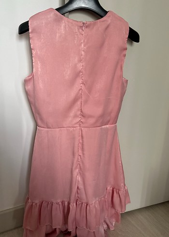 Pembe Midi V Yaka Fırfırlı nişan söz elbisesi - Görsel 3