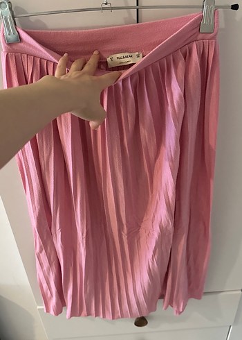 Pembe Pilili Midi Kadın Etek - Görsel 2