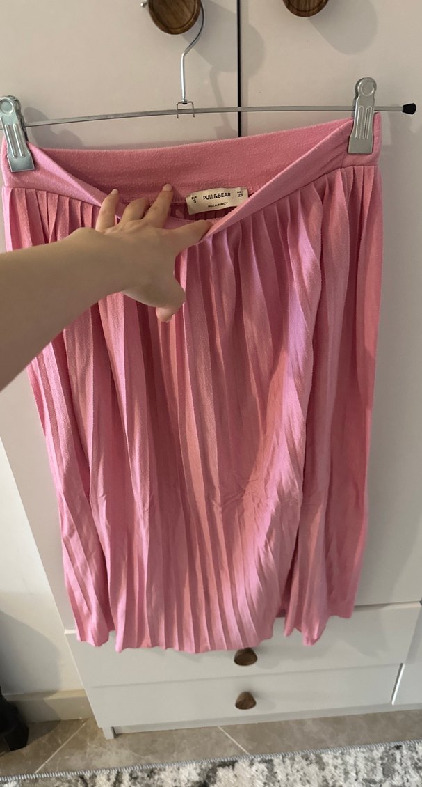 Pembe Pilili Midi Kadın Etek - Görsel 2