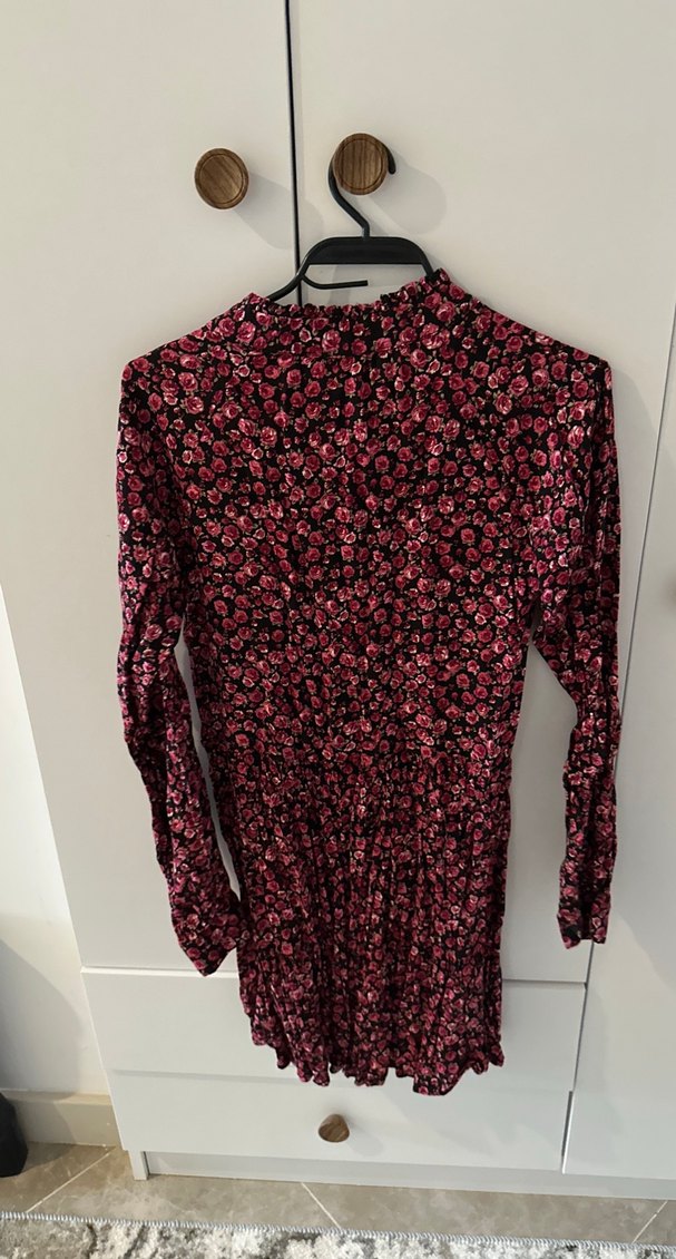 Bordo V Yakalı Uzun Kollu Bohem Elbise - Görsel 2