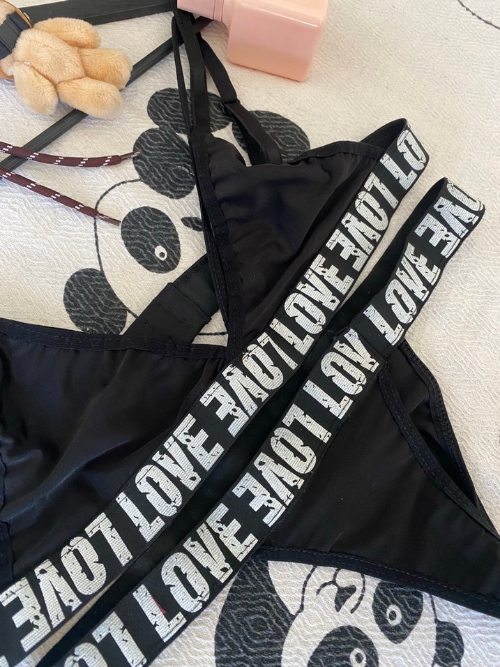 Siyah Mini Baskılı Spor Sütyen takımı - Görsel 2